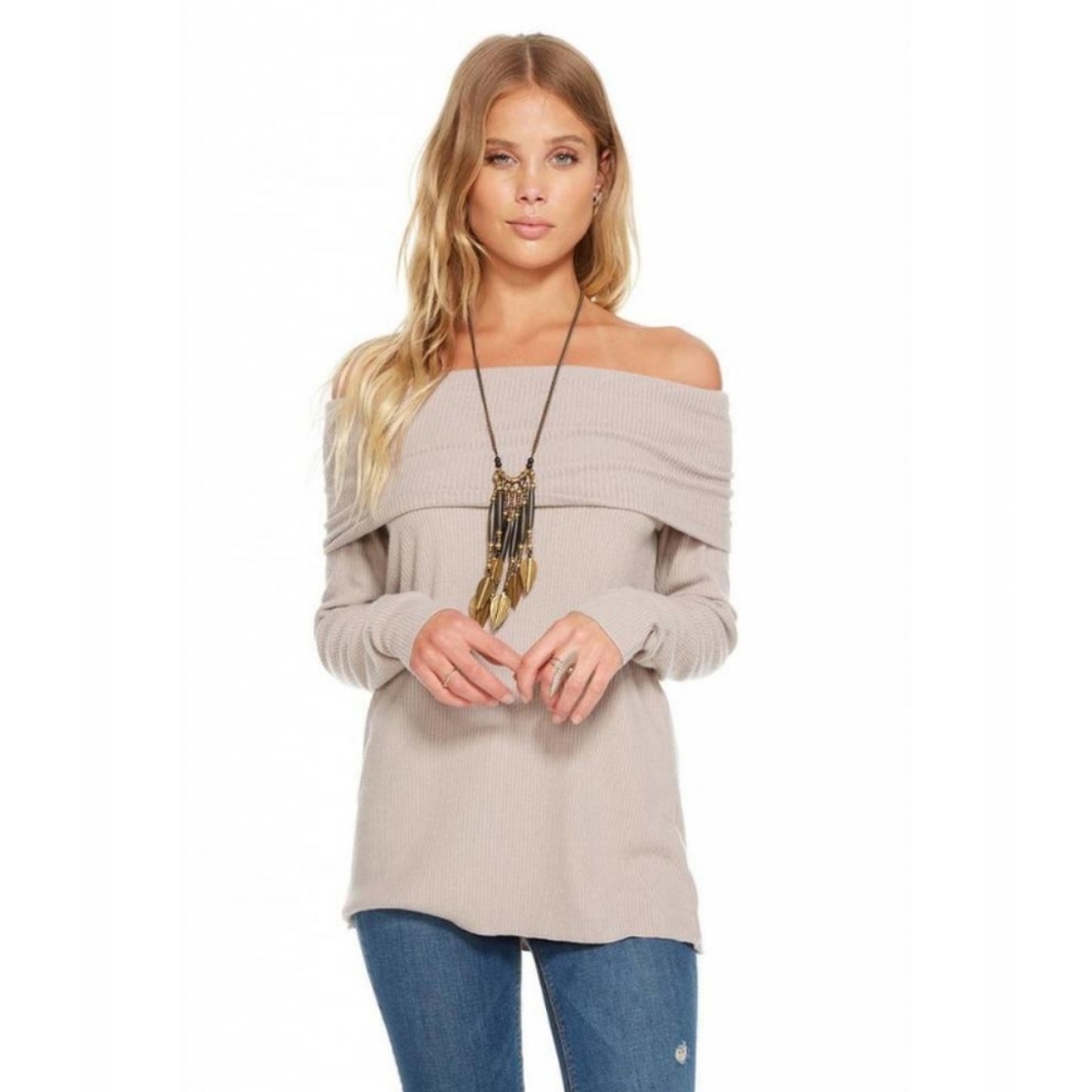 Chaser Brand Sexy Off Shoulder Ribbed Cozy Sweater